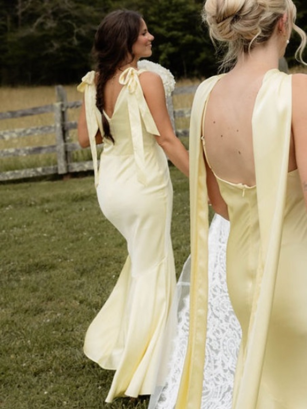 Birdy Grey Pale Yellow Satin Tie-Shoulder Bridesmaid Dress